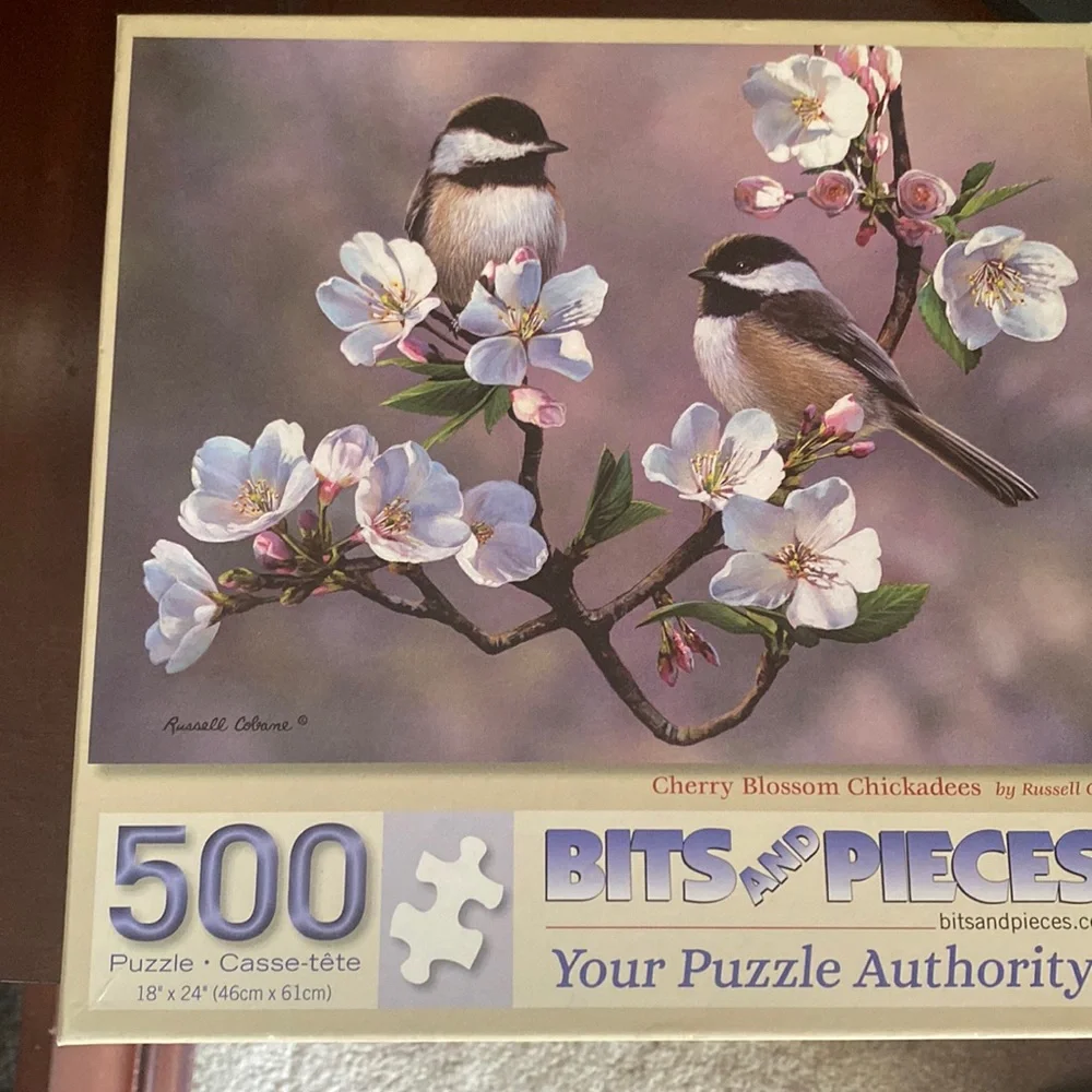 FREE WITH BUNDLE OF 2+ ITEM 500 Piece Puzzle Cherry Blossom Chickadees Bird
